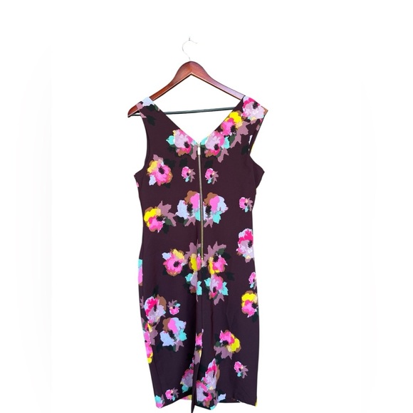 Laundry by Shelli Segal PURPLE FLORAL PLEATED CAREER SHEATH DRESS SIZE 14 - Picture 5 of 10